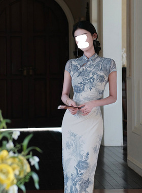 温婉气质新中式盘扣连衣裙女夏季新款大码mm高级镂空短袖旗袍裙子