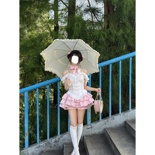 微胖短袖 韩系纯欲超仙甜美风新款 上衣搭配粉色格纹蛋糕短裙两件套