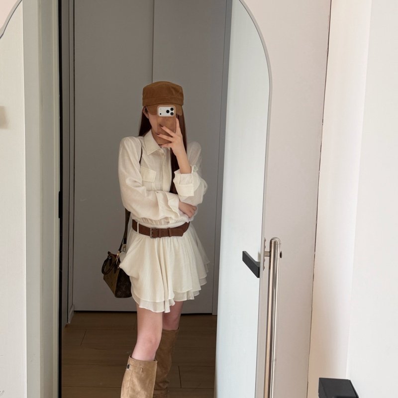 韩系小众极简温柔通勤风白色衬衫短裙新款时尚翻领连衣裙＋腰带,女装/女士精品,时尚套装,淘宝优惠券,粉丝福利购,淘宝优惠卷