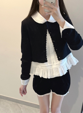 日系甜妹温柔风上衣套装女秋季新款白色内搭娃娃领衬衫开衫两件套