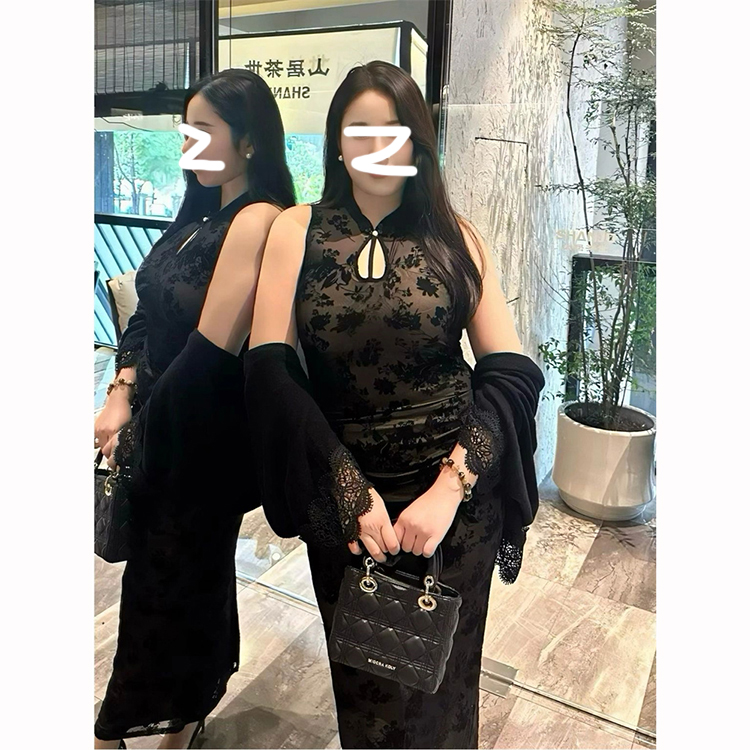 新中式国风改良黑色旗袍连衣裙女今年新款微胖mm复古修身显瘦长裙