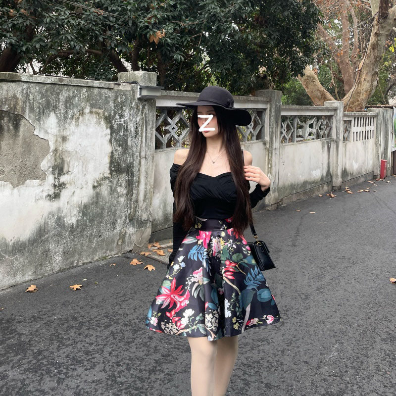 复古时尚优雅名媛千金度假风两件套新款一字肩显瘦上衣微胖印花裙,女装/女士精品,时尚套装,淘宝优惠券,粉丝福利购,淘宝优惠卷