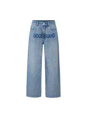 【官方正品】GOODBRAND 满钻字母水印轻奢时尚牛仔裤 老白同款