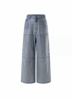 【TBHNP】Theboyhasnopatience 曙光辉月烫钻牛仔裤 男女同款