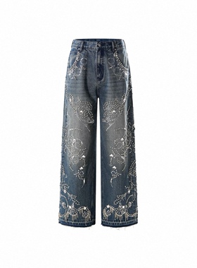 【官方正品】TheBoyHasNoPatience TBHNP 雕花烫钻牛仔裤