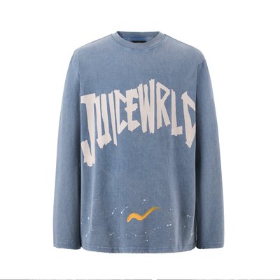 JuiceWrld胶带印花泼墨长袖