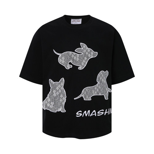 SMASHING蕾丝贴布小狗短袖