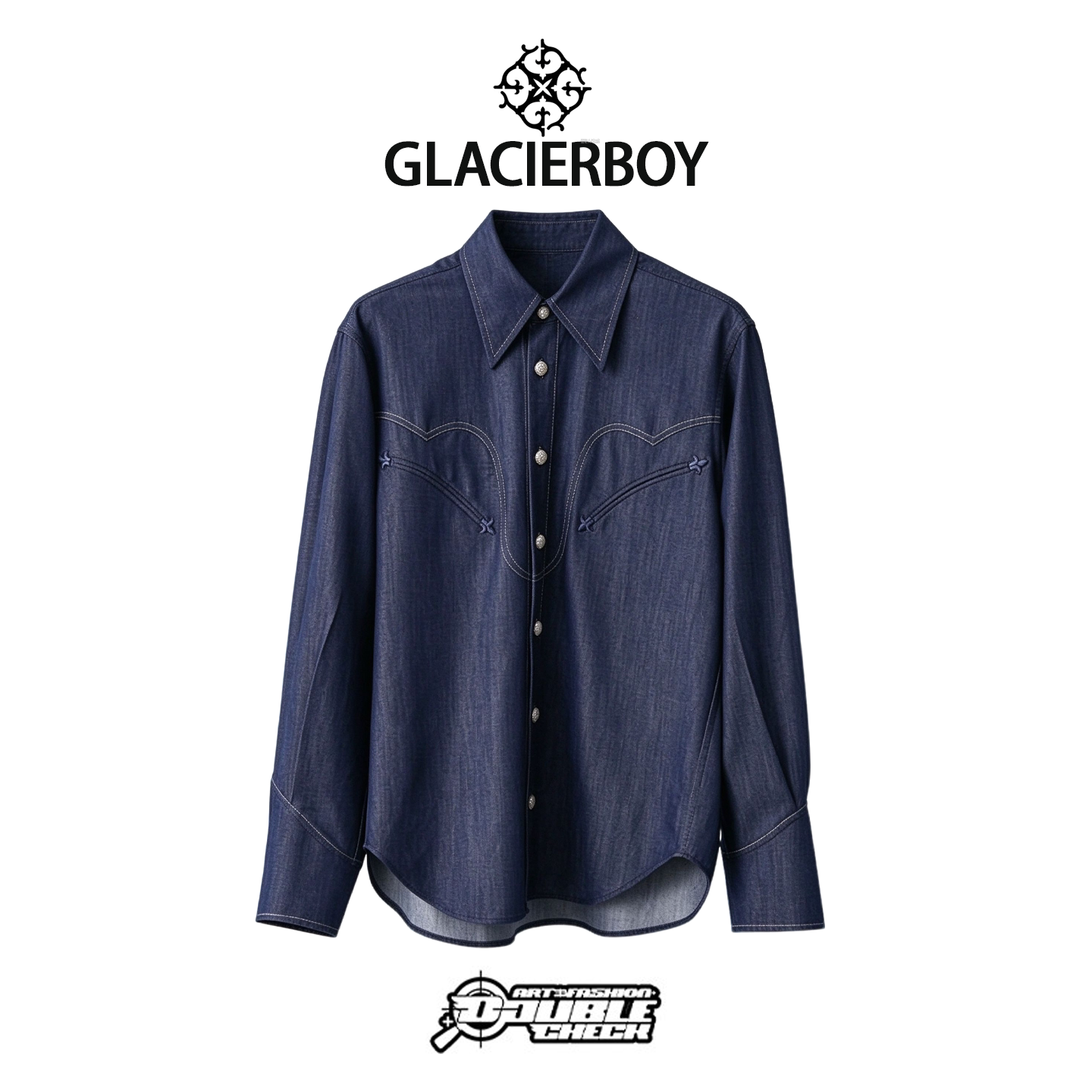 【GLACIERBOY】Color blocking撞色明线叠穿水洗原色牛仔衬衫