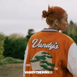 【官方正品】VANDYTHEPINK 美式潮牌复古刺绣棒球服夹克外套男女
