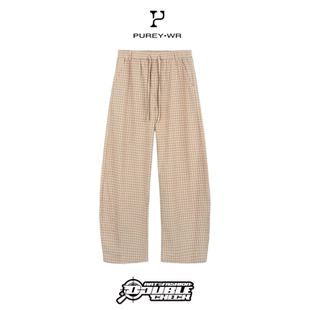 【Purey · WR】Plaid Curved Pants弯刀阔腿裤度假格纹抽绳长裤