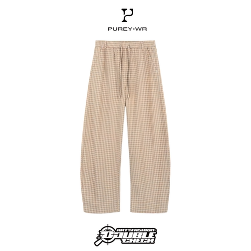 【Purey · WR】Plaid Curved Pants弯刀阔腿裤度假格纹抽绳长裤