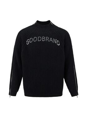 【官方正品】GOODBRAND 黑色拉链烫珠轻奢高级感毛衣 男女同款