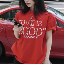 【红运珍珠】GOODBRAND LOVE IS GOOD珍珠标语短袖T恤 情侣同款
