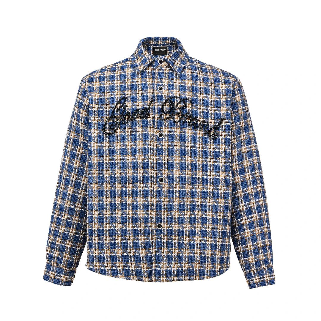 GOODBRAND蓝色格纹黑珍珠衬衫
