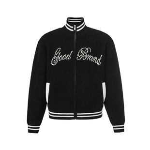 闫玉晨同款 GOODBRAND珍珠花体轻奢毛织棒球夹克外套 官方正品