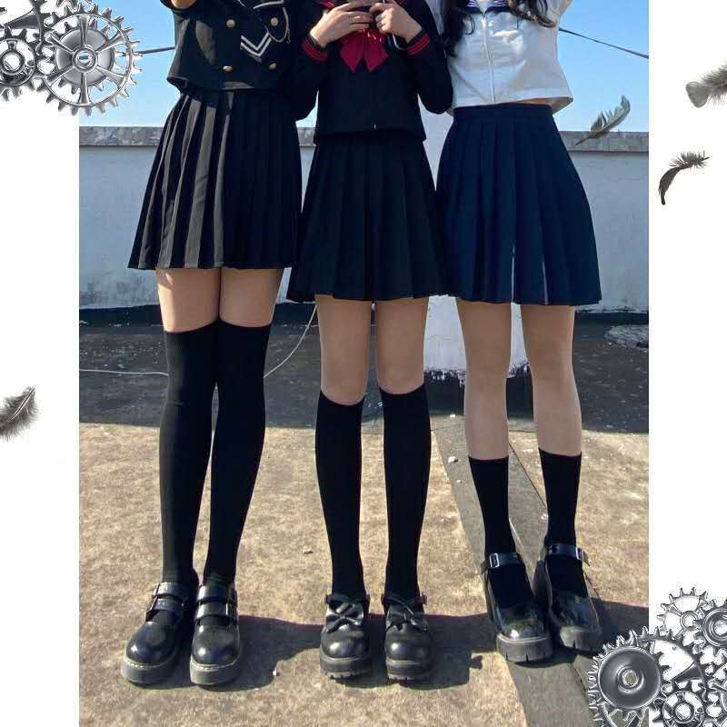 黑色小腿jk袜子女过膝长筒塑形潮ins春秋日系纯色显瘦袜配百褶裙