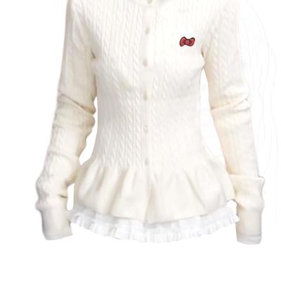 大码胖MM甜美芭蕾风针织开衫女秋冬季新款收腰修身软糯毛衣外套潮