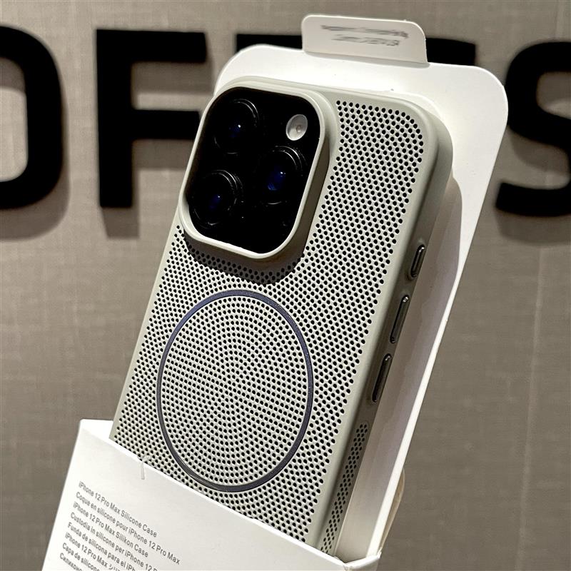 高级感散热透气防摔极简细圈磁吸适用苹果16Pro手机壳iphone15promax新款14pro超薄16plus全包13/2镂空11夏天