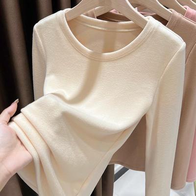 德绒打底衫2024新款女秋冬低领德容内搭加厚保暖双面磨毛澳绒上衣