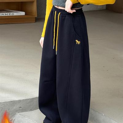 女童加绒裤子冬季2025新款儿童休闲卫裤秋冬加厚一体绒直筒运动裤