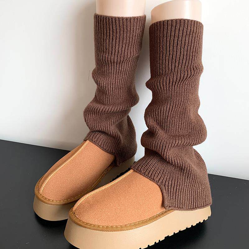 美拉德色系袜子咖色阔腿袜套女秋冬季保暖针织腿套灰色堆堆袜中筒