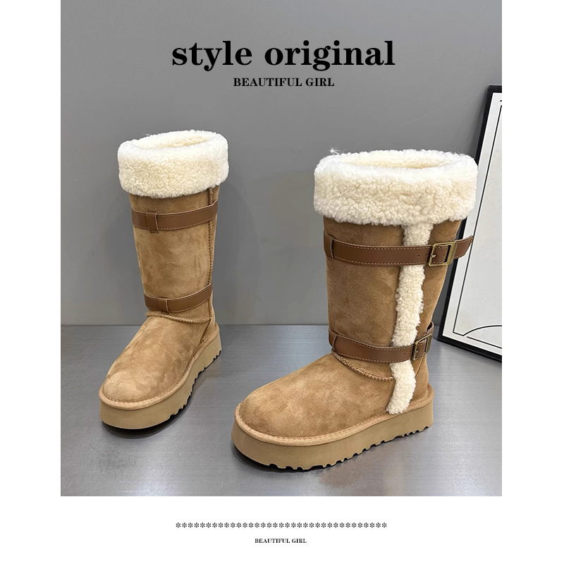 圆头加绒保暖不过膝长靴