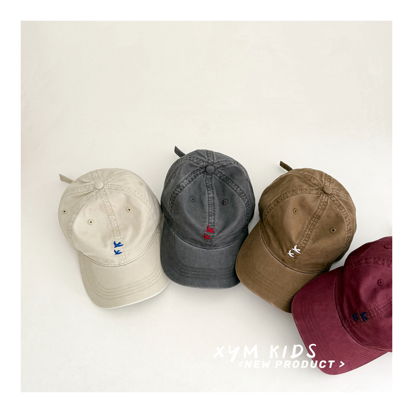 ins双飞鸟刺绣儿童棒球帽男女童软顶水洗鸭舌帽休闲百搭遮阳帽潮