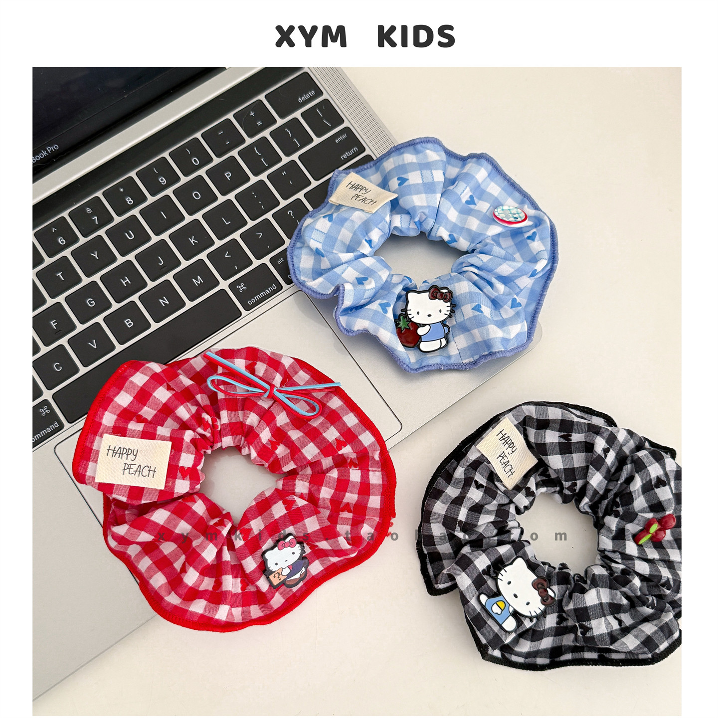 ins儿童发圈韩系格纹Kitty系列肠圈女童凯蒂猫头绳宝宝丸子头发饰