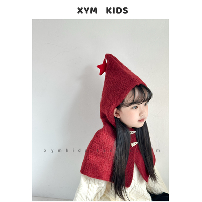 ins小星星儿童帽子围巾一体帽