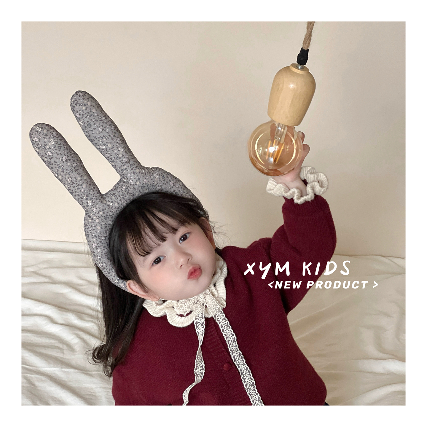 ins儿童兔耳朵蕾丝绑带发箍