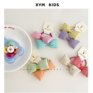 马卡龙甜妹~韩2024春季儿童撞色充棉蝴蝶结发圈对装宝宝高弹扎发