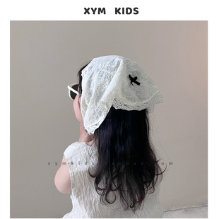 法式洋娃娃~蕾丝蝴蝶结儿童包头方巾女宝宝三角头巾女童海边发饰