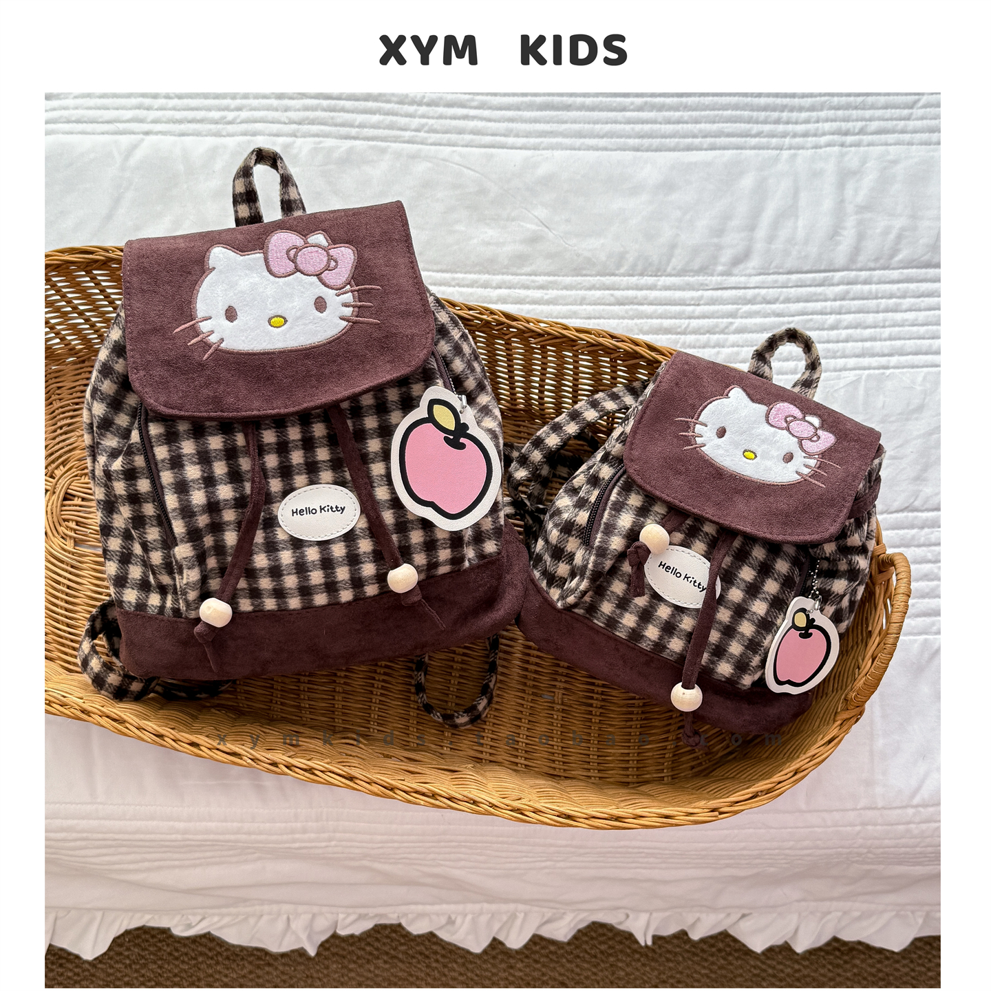 儿童复古格子凯蒂猫双肩包