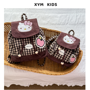 儿童背包复古格子hellokitty猫双肩包洋气女童书包宝宝户外出游包