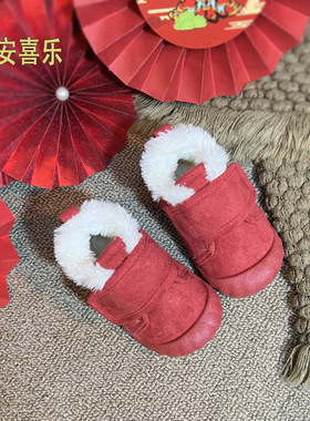 冬季新年红色宝宝棉鞋保暖加绒软底学步鞋男女宝宝0一4岁婴幼儿鞋