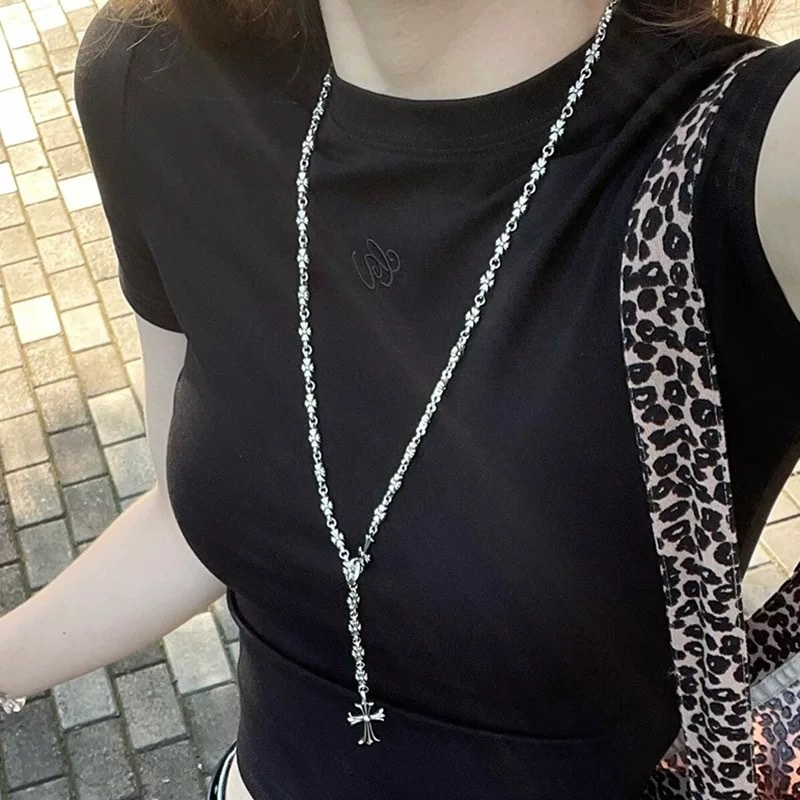 项链女复古十字架吊坠流行饰品毛衣链ins潮甜酷风辣妹卫衣链