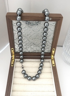 617大溪地黑纯银元宝扣珍珠项链女感锁骨链2025年春秋新款时