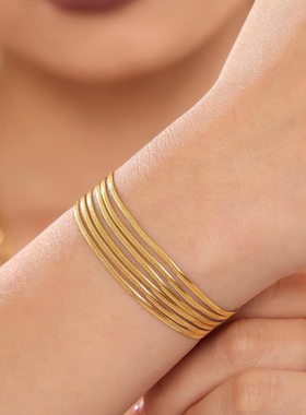 欧麦卡欧美ins多层刀片链条时尚手链钛钢pvd电镀真金保色首饰