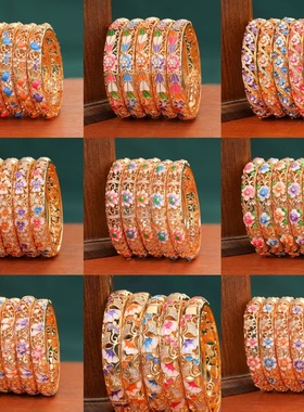 威德妮 景泰蓝珐琅滴油花朵高端手镯复古潮流气质感饰品