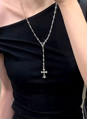 十字架流苏项链女小众设计加长款百搭情侣毛衣链2025年新款卫衣链