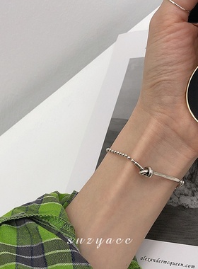 韩国东大门s925纯银小众设计字母长牌手环一字打结手链女ins