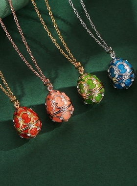 青岛原创时尚饰品珐琅彩釉雪花红色爱心可打开彩蛋中长款项链