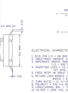 星客音频隔离互感器ATS-176R 1比1  体积11*8  电感量580-600uh