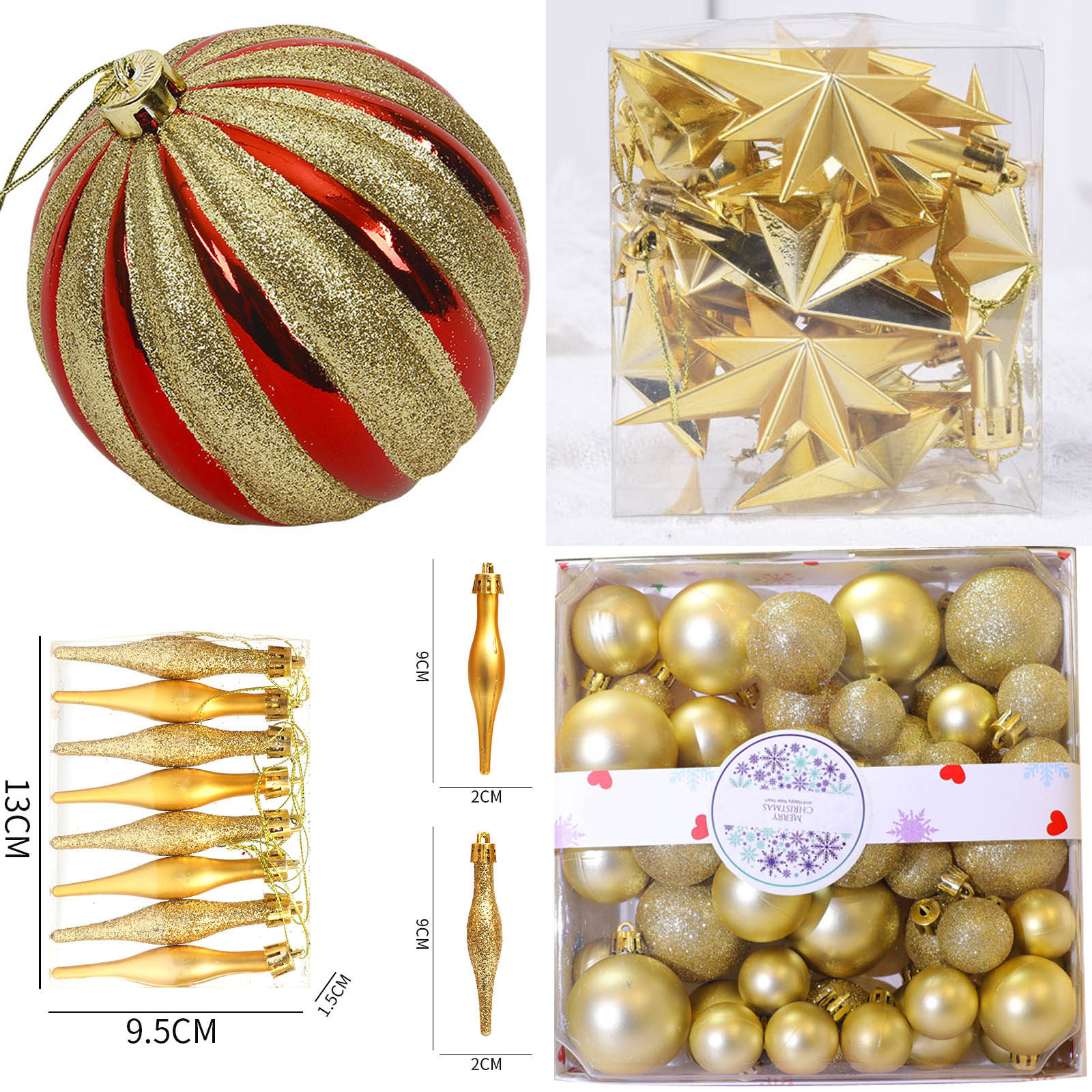 圣诞树装饰品小挂件金红闪粉彩绘圣诞球冰条星星姜饼人15cm南瓜球