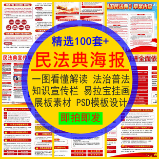 民法典海报展板素材一图看懂解读法治普法知识宣传栏挂画PSD模板