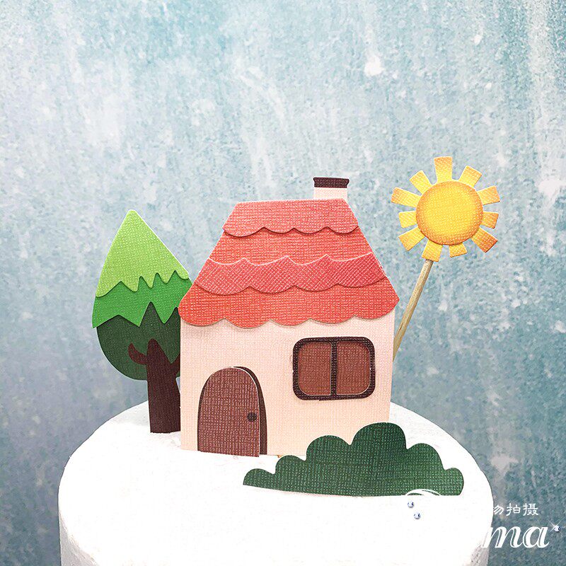 小房子田园小屋蛋糕装饰插件森系可爱卡通小树儿童生日烘焙摆件