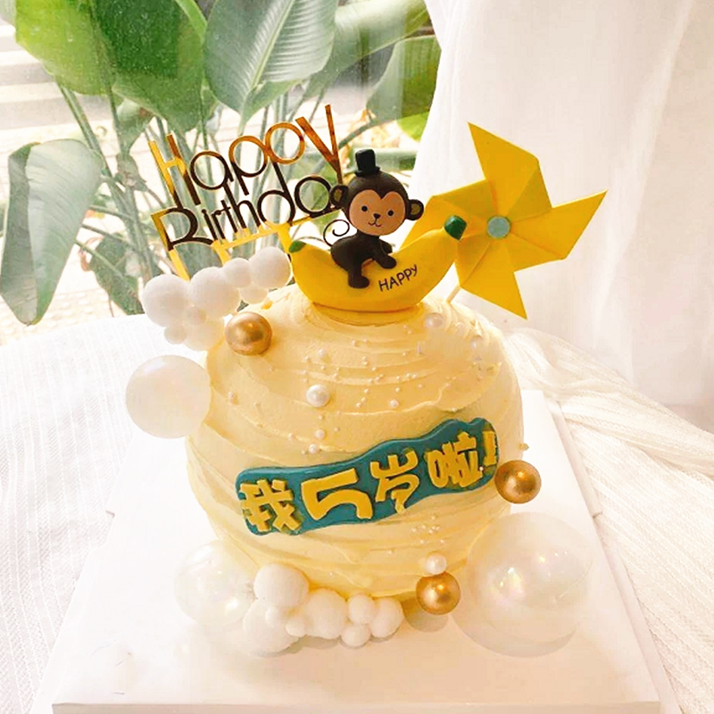 香蕉猴蛋糕装饰摆件网红创意可爱情侣搪胶猴子公仔生日烘焙配件
