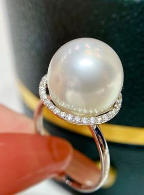 南洋白珠戒指正圆无瑕极强光白亮时尚女戒精致百搭款珍珠搭配