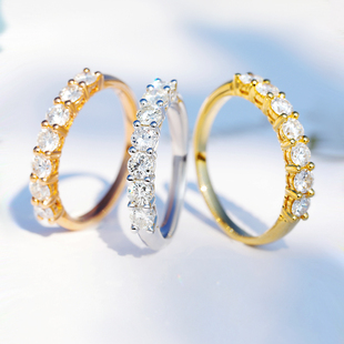 925纯银莫桑戒指女7粒钻20分排镶钻戒套戒18K白金玫瑰金配戒尾戒