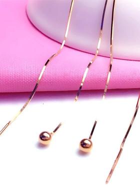 心音俄罗斯585紫金闪亮蛇骨圆珠耳线超长镀玫瑰金ins洋气耳饰女